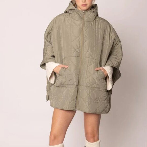 Sweaters - NWT Sage Quilted Puffer Zip Poncho | Cozy Oversized Cape Jacket with Pockets